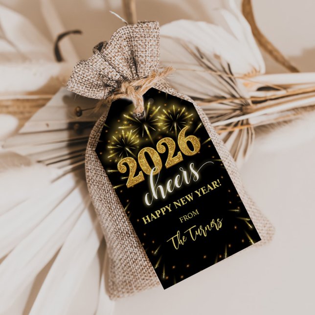 Etiqueta Para Presente New Year's Eve 2026 Party Gold & Black (Criador carregado)