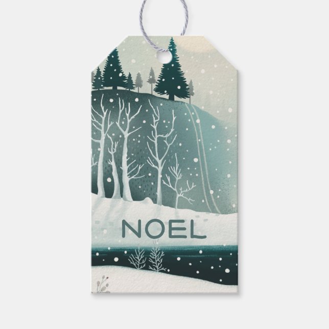 Etiqueta Para Presente NOEL. Floresta de inverno no Natal (Frente)