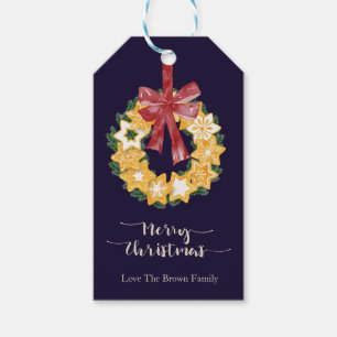 Etiqueta Para Presente Noite de Cookie de Natal com fundo azul Marinho