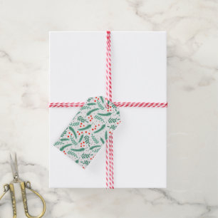 Etiqueta Para Presente Noite de Natal Evergreen Boughs e Holly Berries