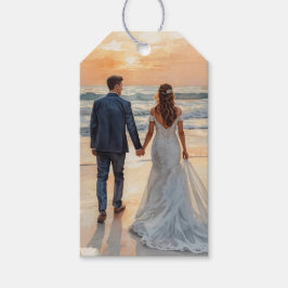 Etiqueta Para Presente Noiva e Noivo Aquarela Praia Casamento Pintado