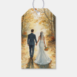 Etiqueta Para Presente Noiva e Noivo em Aquarela de Outono Casamento Pint