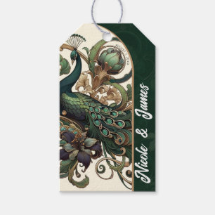 Etiqueta Para Presente Noiva Pavão Vintage Esmeralda Verde Art Nouveau