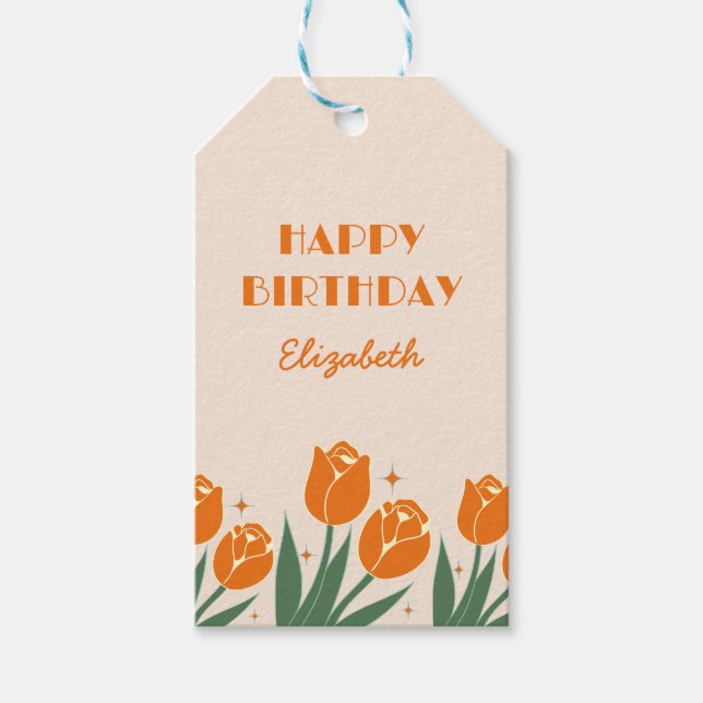 Etiqueta Para Presente Noivado Floral Laranja Elegante Tulip (Frente)