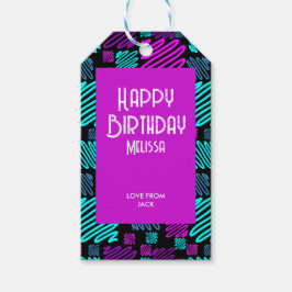 Etiqueta Para Presente Noivado Geométrico Neon Purple Blue do Partido do 