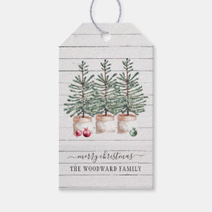Etiqueta Para Presente Nome da Família de Árvores de Natal Rustic Wood