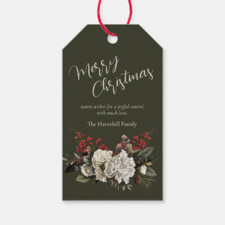 Etiqueta Para Presente Nome da Família Floral Elegante de Natal