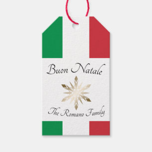 Etiqueta Para Presente Nome da família italiana Buon Natale Flag e Snowfl