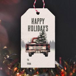 Etiqueta Para Presente Nome da Família Personalizada de Caminhão de Natal