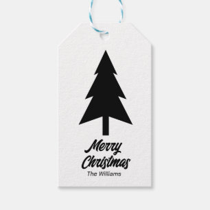 Etiqueta Para Presente Nome da família personalizada Feliz Natal Preto