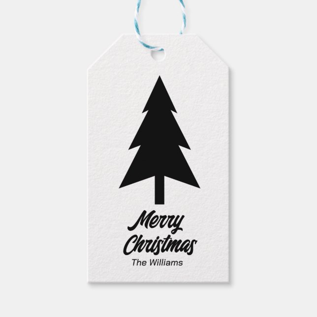 Etiqueta Para Presente Nome da família personalizada Feliz Natal Preto (Frente)