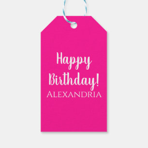 Etiqueta Para Presente Nome de Aniversário do Script Simples Moderno Rosa