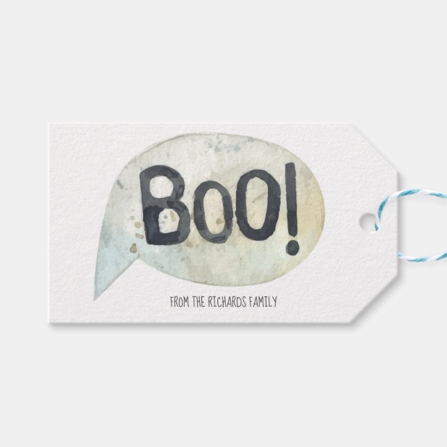 Etiqueta Para Presente Nome de Família Personalizado Boo Halloween (Frente (horizontal))