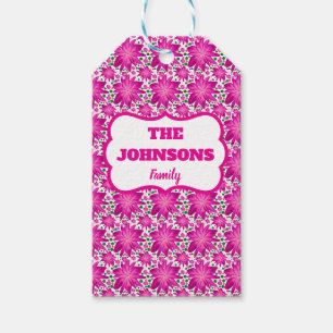 Etiqueta Para Presente Nome de família personalizado floral rosa