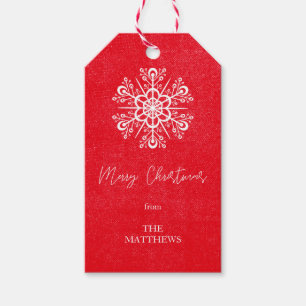 Etiqueta Para Presente Nome Moderno Red Felry Christmas Snowflake