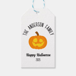 Etiqueta Para Presente Nome Personalizado da Cara de Abóbora Brilhante do