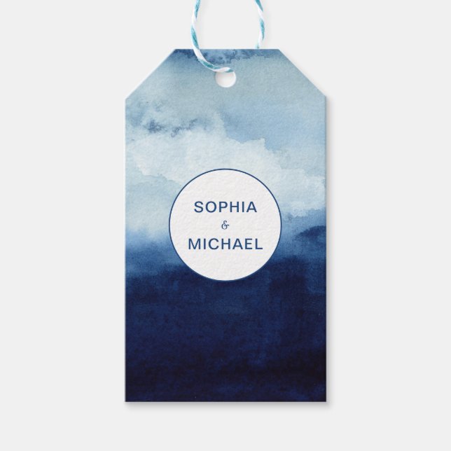 Etiqueta Para Presente Nome Personalizado Moderno - Cor Azul (Frente)