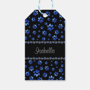 Etiqueta Para Presente Nome personalizado, patas de cão com brilho azul