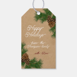 Etiqueta Para Presente Nome Personalizado Pinecones Pine Branches Kraft H