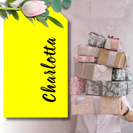 Etiqueta Para Presente Nome Personalizado Preto | Cor Amarelo-Neão