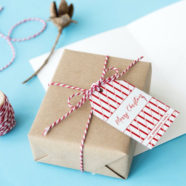 Etiqueta Para Presente Nome personalizado | Tiras Vermelhas e Rosa | Feli (Criador carregado)