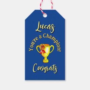 Etiqueta Para Presente Nome Personalizado "Você é um Campeão!" Troféu de