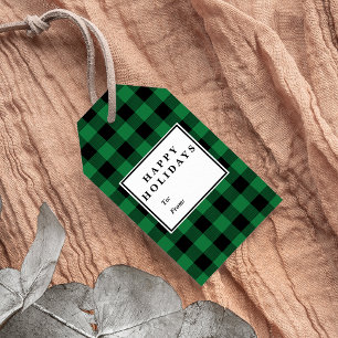 Etiqueta Para Presente Nome verde do Natal do teste padrão da xadrez do