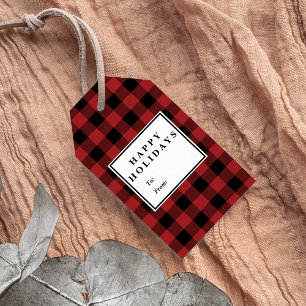 Etiqueta Para Presente Nome vermelho do Natal do teste padrão da xadrez