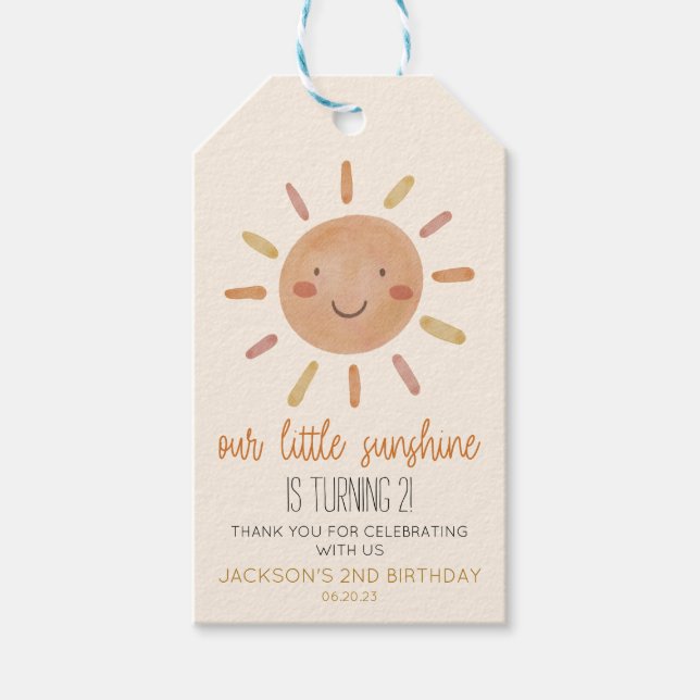 Etiqueta Para Presente Nossa Pequena Festa de aniversário Amarela Sol (Frente)