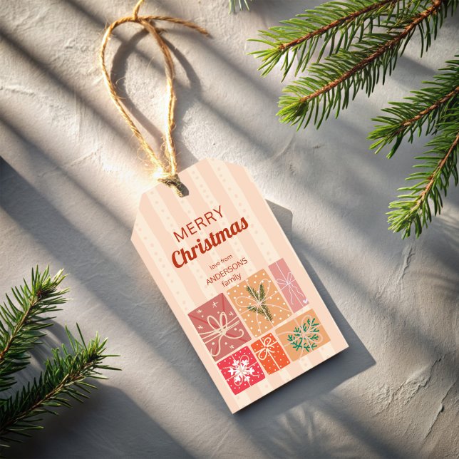 Etiqueta Para Presente Nostalgia retro Natal despida personalizada (Nostalgia retro stripes personalized  Christmas Gift Tags pastel creative gift tags)