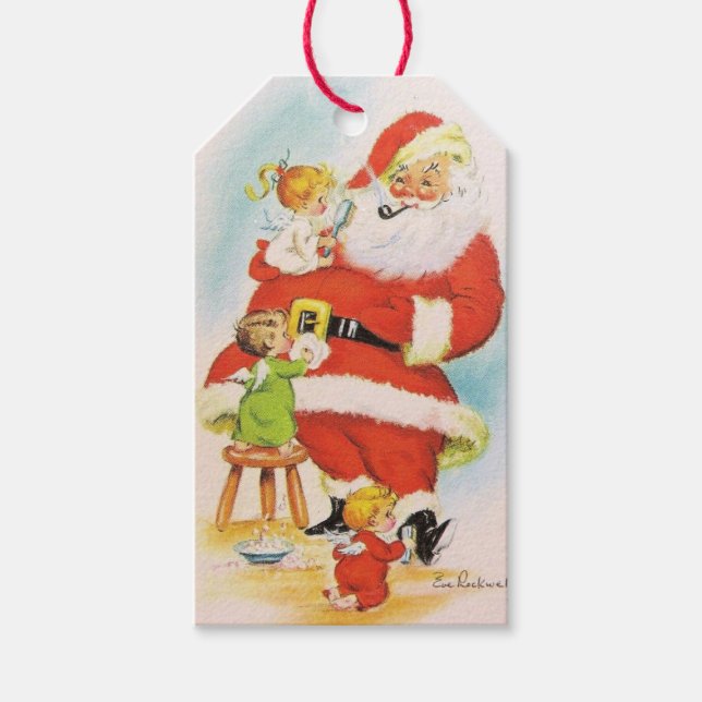 Etiqueta Para Presente Nostalgic Santa Claus Pequenos Anjos Personalizado (Frente)