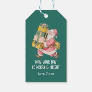 Etiqueta Para Presente Nostálgico Papai Noel Retrô-Natal em verde