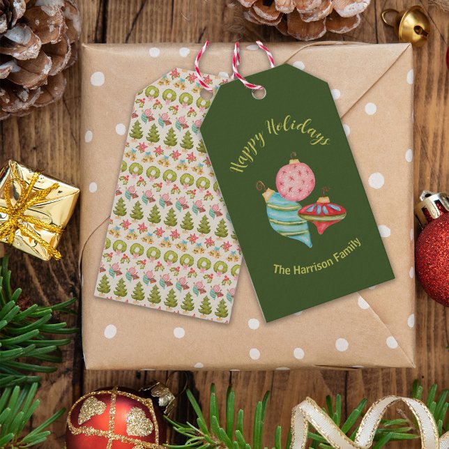 Etiqueta Para Presente Nostálgico tradicional de Natal de Ornamento (Criador carregado)