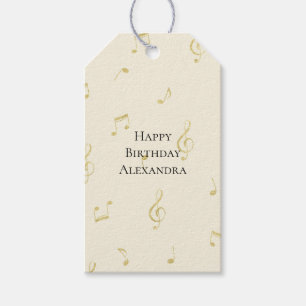 Etiqueta Para Presente Notas Musicais de Aniversário em Ouro Branco