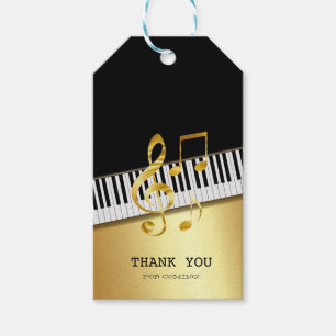 Etiqueta Para Presente Notas Musicais Preto Dourado Moderno Elegante, Tec