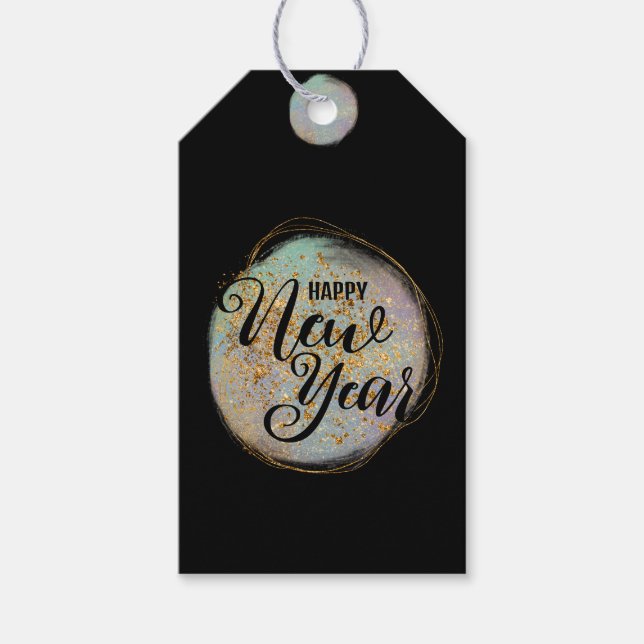 Etiqueta Para Presente Novo Ano Dourado Negro (Frente)