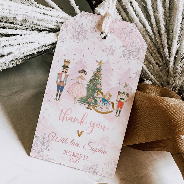 Etiqueta Para Presente Noz-cracker Birthday Wonderland (Nutcracker Wonderland pink sugar plum fairy birthday gift tag)
