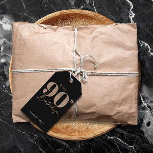 Etiqueta Para Presente Número Glitter Preto e Dourado Aniversário de 90 a
