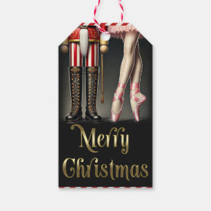 Etiqueta Para Presente Nutcracker e Ballerina Black Dourado Feliz Natal