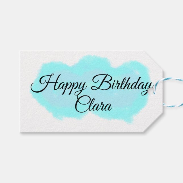 Etiqueta Para Presente Nuvens verdes azuis pastel feliz aniversário moder (Frente (horizontal))