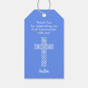 Etiqueta Para Presente O baptismo azul do comunhão do Cornflower da cruz