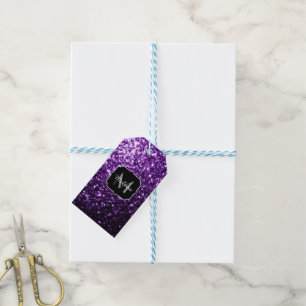 Etiqueta Para Presente O brilho roxo escuro bonito sparkles monograma