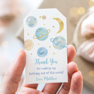 Etiqueta Para Presente O Pastel Azul Dois o Aniversário do Espaço da Lua 