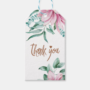 Etiqueta Para Presente O rosa cora obrigado de cobre floral do chá de