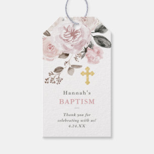 Etiqueta Para Presente O vintage cora baptismo floral e Dourado