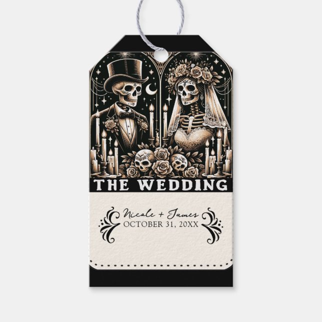 Etiqueta Para Presente O WEDDING Tarot Skeletons Bride & Groom (Frente)