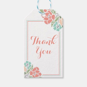 Etiqueta Para Presente Obrigada Coral Floral Turquesa