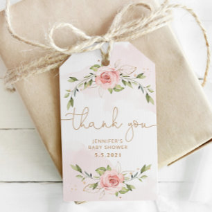 Etiqueta Para Presente Obrigada floral rosa bege dourado