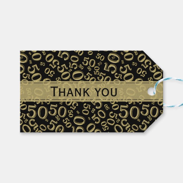 Etiqueta Para Presente Obrigado 50º Aniversário, Dourado/Padrão Numérico  (Frente (horizontal))