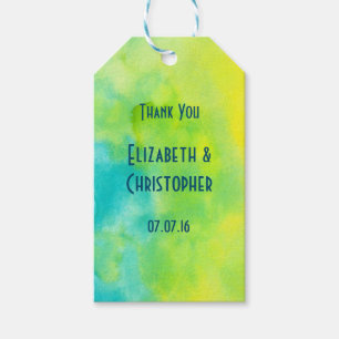 Etiqueta Para Presente Obrigado Amarelo e Azul Aquarela